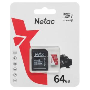Карта памяти MicroSD 64Гб Netac NT02P500ECO-064G-R P500 Eco + adapter