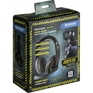 наушники  с микрофоном defender warhead hn-g110  регулятор громкости, 2.1м кабель разъем 3,5мм