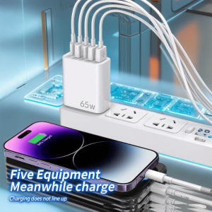 зарядное устройство универсальное 3u+2pd 3x usb + 2x type-c 65w pd20+pd15+2x 3.1a + qc 3.0