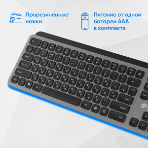 клавиатура беспроводная oklick k859w серый/черный usb slim multimedia (2002136)