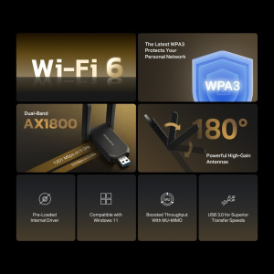 wi-fi адаптер mercusys ma72xh ax1800 usb 3.0 (ант.внеш.несъем.) 2ант.