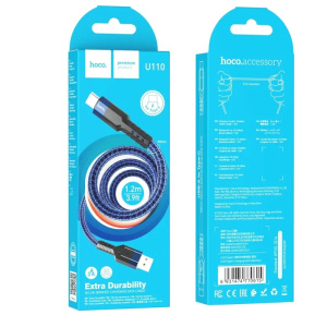 кабель hoco u110 70615 usb (m)-usb type-c (m) 1.2м синий до 3a