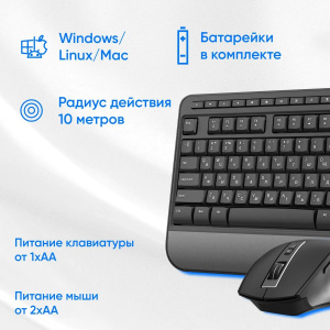 беспроводная клавиатура и мышь oklick s290w клав:черный мышь:черный usb multimedia (351701)