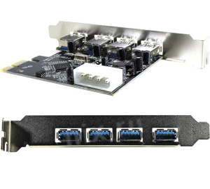 контроллер pci-e 4xusb3.0 orient va-3u4pe (pci-e, 4 port usb 3.0, доп разъём питания, via vl800) ret