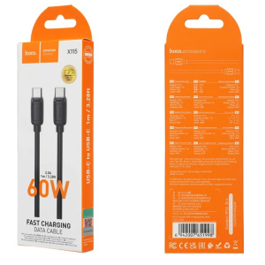 кабель hoco x115 51998 usb type-c (m)-usb type-c (m) 1.2м черный до 3a до 60w*