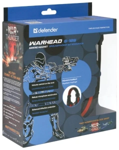 наушники с микрофоном defender warhead g-185 черный+красный 2 м. разъем 3,5мм