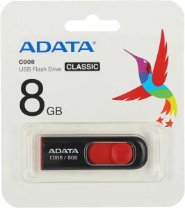 Флешка USB 8Гб A-Data Classic C008 AC008-8G-RKD USB2.0 красный/черный
