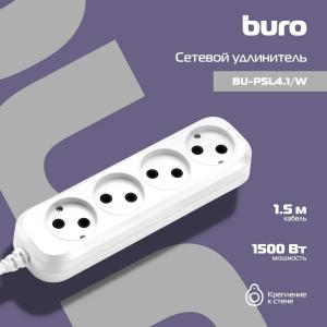 Удлинитель Buro BU-PSL4.1/W 1.5м (4 розетки) белый (пакет ПЭ)
