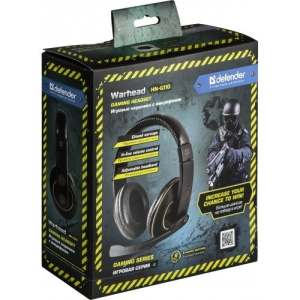 наушники  с микрофоном defender warhead hn-g110  регулятор громкости, 2.1м кабель